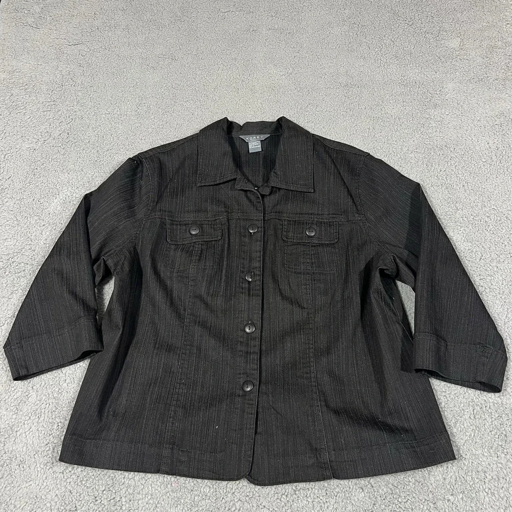Koret Black Jean Jacket Women's Button Up 3/4 Sleeve Stretch Sz XL - Picture 2 of 10